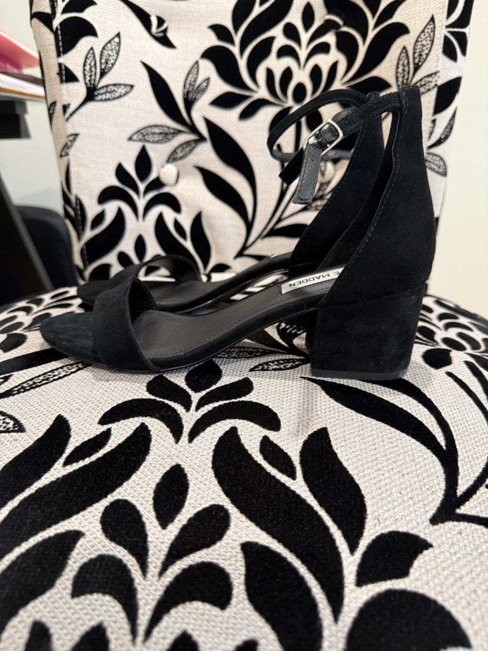 Steve Madden Black Suede Ankle-Strap Block Heel Sandals - Picture 3 of 6